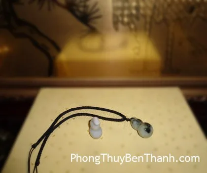 Hồ lô xanh, đế gỗ- Phước lộc song toàn E221
